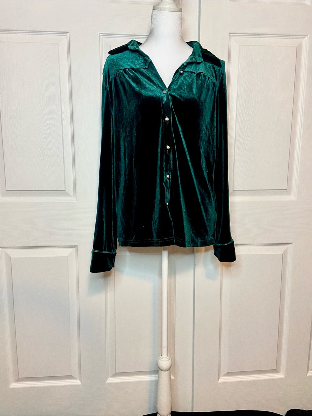 Emerald Green Velvet Button Down